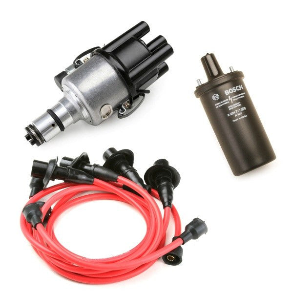 Vw Bug Ignition Kit With 009 Distributor, 12V Bosch Black Coil, Red Wires