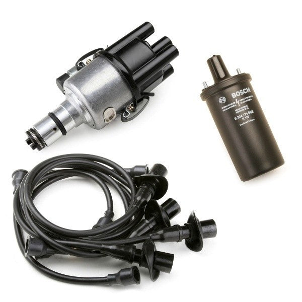 Vw Bug Ignition Kit With 009 Distributor, 12V Bosch Black Coil, Black Wires