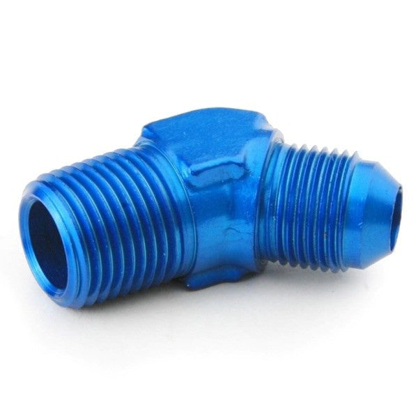 An Hose Adapter Fitting - Male 1/2" NPT To Male #8 / 45 Degree-Blue