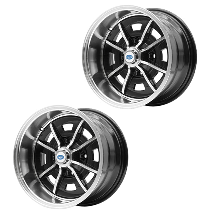 15" X 8" Vw Bug 4 Lug Black Empi Sprint Star Wheel Includes Cap - Valve Stem, Pair - Moore Parts