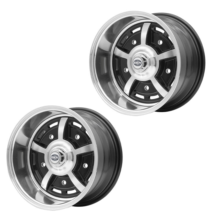 15" X 8" Vw Bug 5 Lug Black Empi Sprint Star Wheel Includes Cap - Valve Stem, Pair - Moore Parts