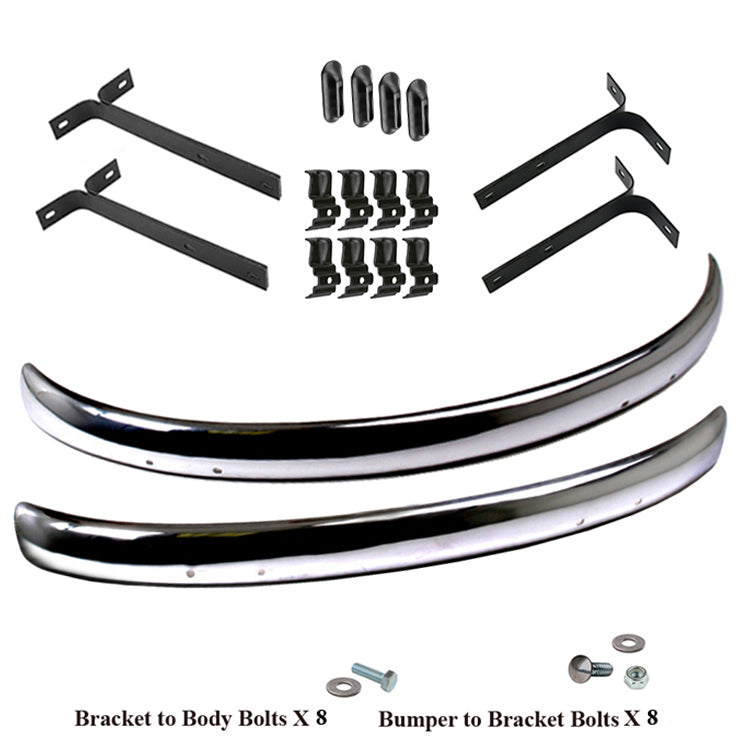 Vw Bug 1955-67 Front And Rear Cal Bumper Blade Kit W/Brackets, Hardware, Seals