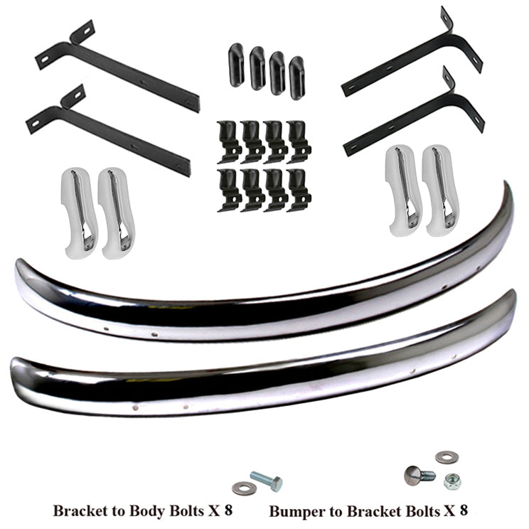 Vw Bug 1955-67 Front And Rear Cal Bumper Blade Kit W/Brackets, Hardware, Euro