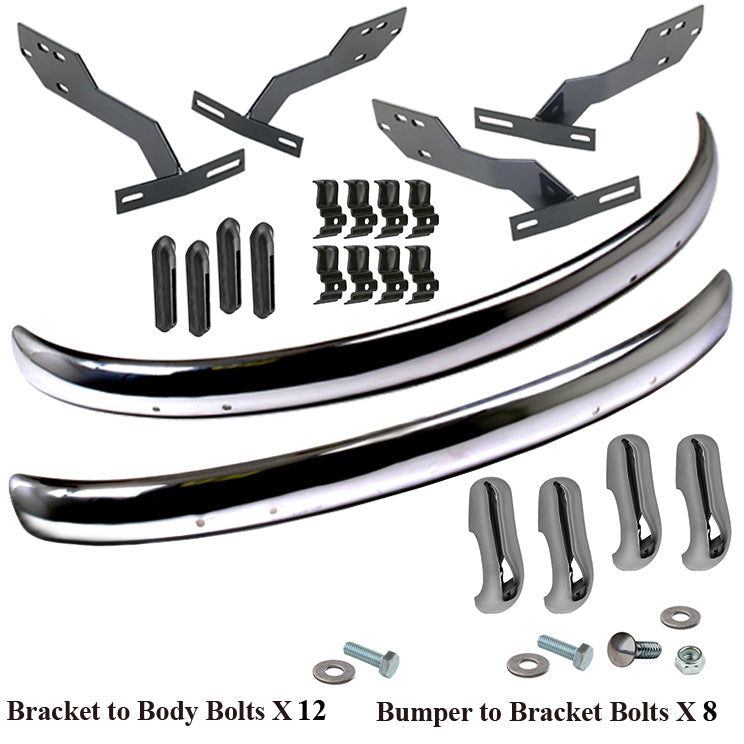 Vw Bug 1968-73 Front And Rear Early Blade Bumper Kit W/Conversion Brackets, Euro