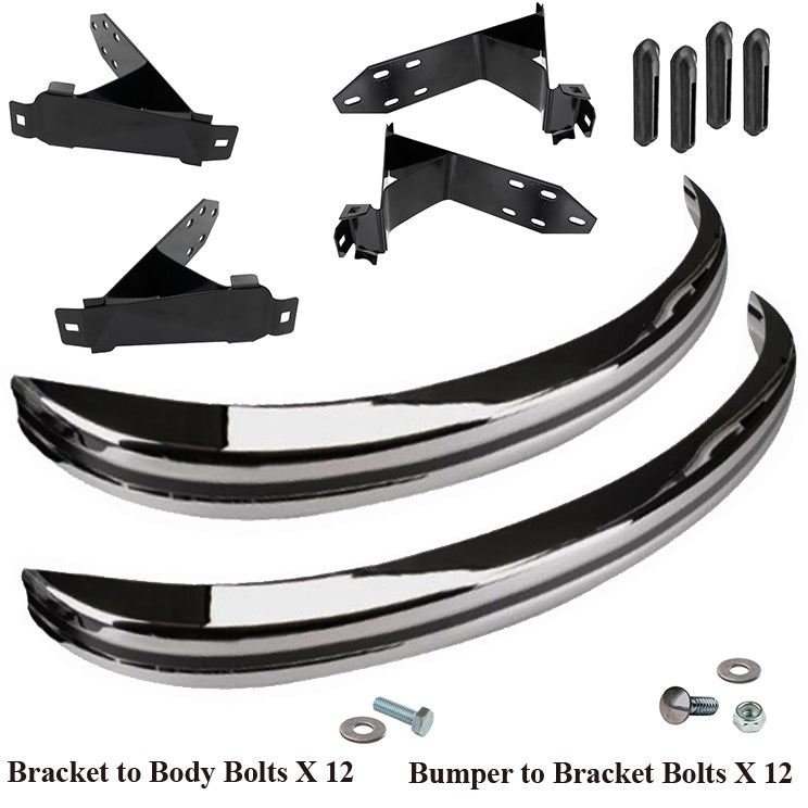 Vw Super Beetle 1971-73 Front And Rear Bumper Kit With Brackets, Hardware, Seals