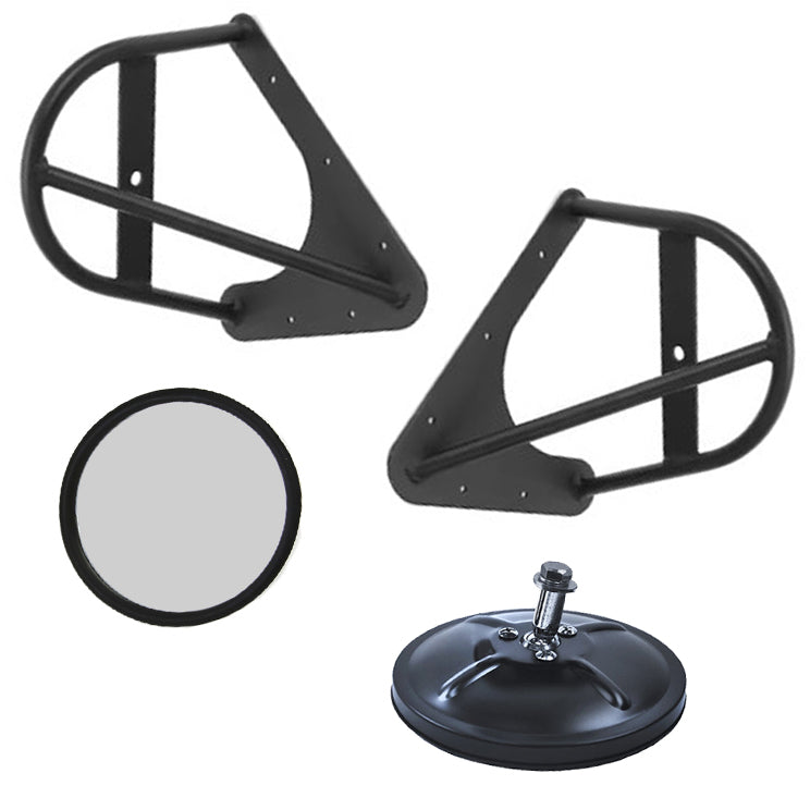 Vw Baja Bug Offroad Side View Mirror Mounts With 5" Black Convex & Flat Mirrors