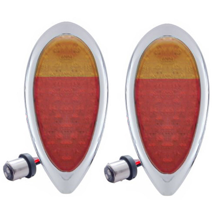 Led Ford Teardrop Tail Lights, Chrome Bezel Clear Lens Red/Amber Light, Pair