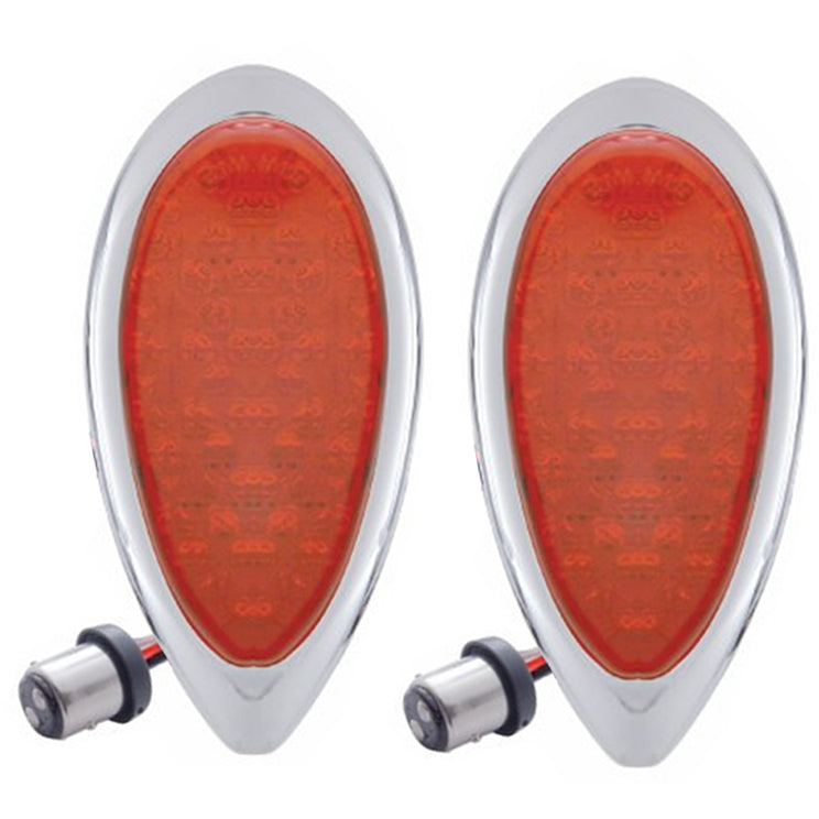 Led Ford Teardrop Tail Lights, Chrome Bezel, Red Lens, 51 Led Lights, Pair