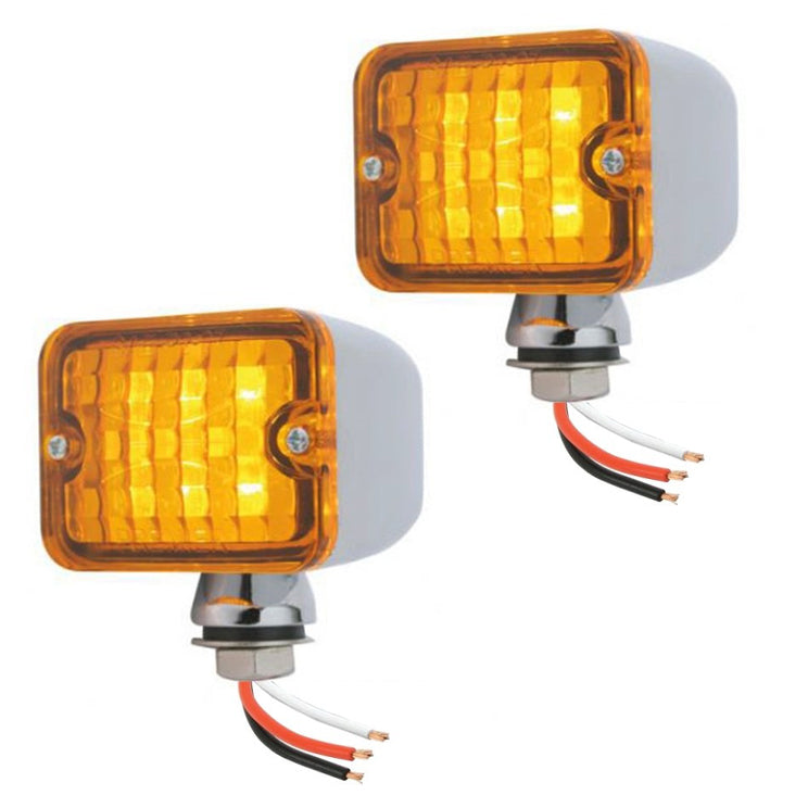 Led Mini Tail Lights. Chrome Housing With Amber Lens, Pair