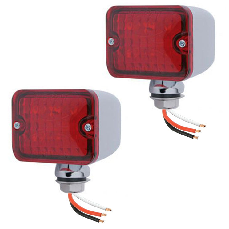 Led Mini Tail Lights. Chrome Housing With Red Lens, Pair