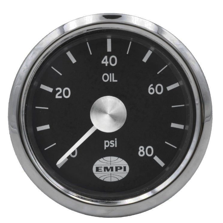 EMPI GTV Rally Gauge, Oil Pressure (0 - 80 PSI) 2 - 1/16” Diameter - Moore Parts