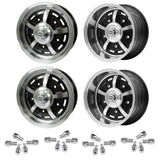 Set Of 4 15" X 5" & 15" X 8" Vw Bug 5 Lug Black Empi Sprint Star Wheels/Lug Nuts - Moore Parts