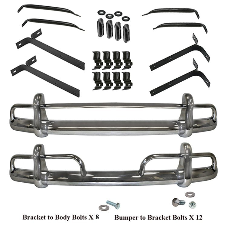 Vw Bug 1955 - 67 Front And Rear Bumper Kit With All Brackets, Hardware, Seals - Moore Parts
