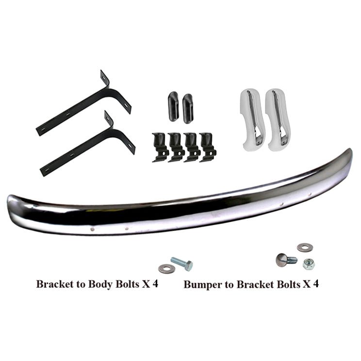 Vw Bug 1955 - 67 Front Cal Bumper Blade Kit W/Brackets, Hardware, Euro - Moore Parts