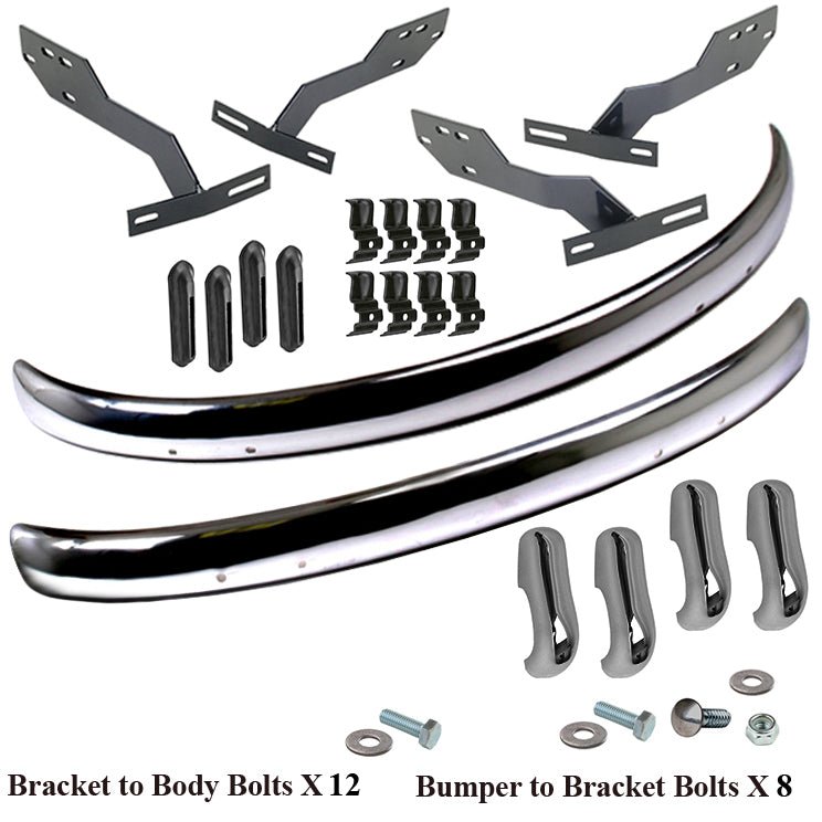 Vw Bug 1968 - 73 Front And Rear Early Blade Bumper Kit W/Conversion Brackets, Euro - Moore Parts