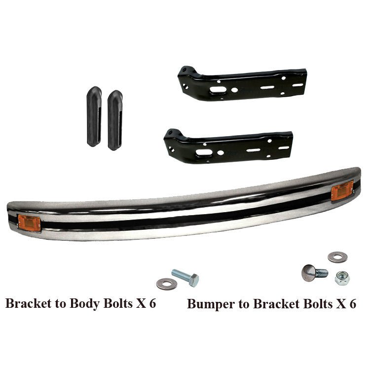 Vw Bug 1968 - 73 Front Bumper Kit W/Amber Turn Signals, Brackets - Moore Parts