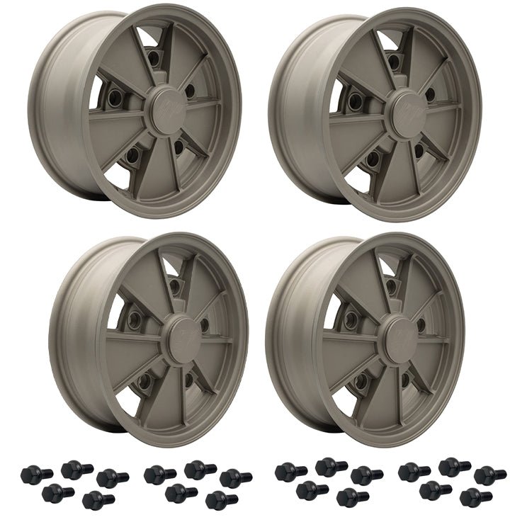 Vw Bug 5 Lug Wheel Package Bronze GTV 2 Empi BRM 15" X 5" & 6.5" Rims, Black Lugs - Moore Parts