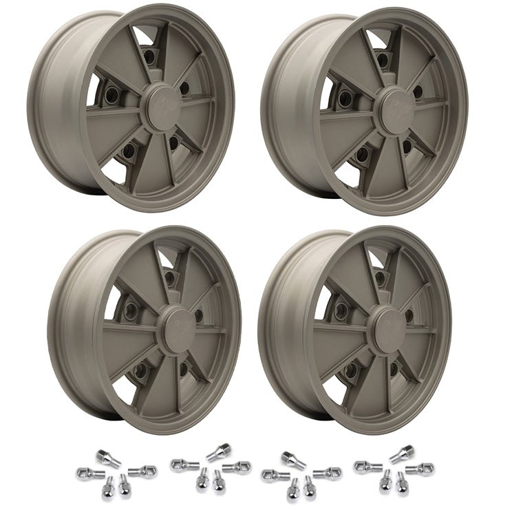 Vw Bug 5 Lug Wheel Package Bronze GTV 2 Empi BRM 15" X 5" & 6.5" Rims, Chrome Lugs - Moore Parts