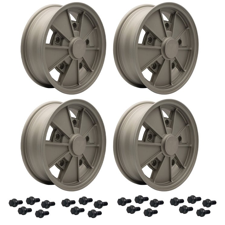 Vw Bug 5 Lug Wheel Package Bronze GTV 2 Empi BRM 15" X 5" Rims, Black Lugs - Moore Parts