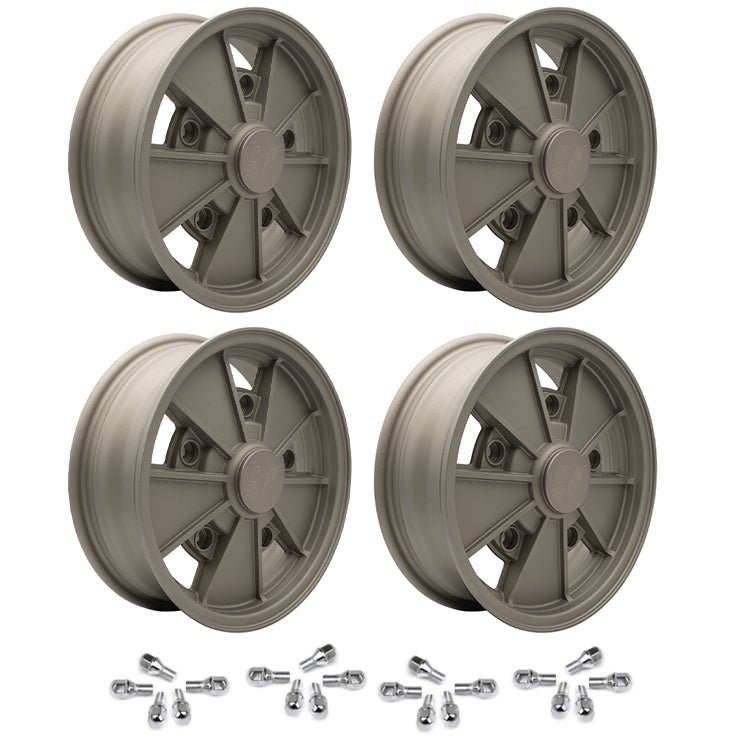 Vw Bug 5 Lug Wheel Package Bronze GTV 2 Empi BRM 15" X 5" Rims, Chrome Lugs - Moore Parts