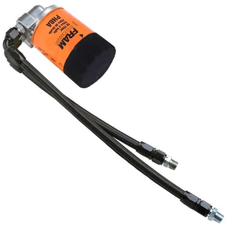 Vw Bug Full Flow Oil Filter Kit Black AN Fittings - Black Stainless Hose - Fram PH8A - Moore Parts