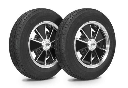 VW Bug Wheel & Tire Package, Yokohama Tires & EMPI 5 Lug Black/Polished Wheels Set Of 4 - Moore Parts