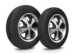VW Bug Wheel & Tire Package, Yokohama Tires & Empi 5 Lug Staggered, Alloy Black/Polished Wheels Set Of 4 - Moore Parts