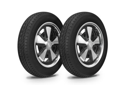 VW Bug Wheel & Tire Package, Yokohama Tires & EMPI 5 Lug W/ Alloy Black/Polished Wheels Set Of 4 - Moore Parts