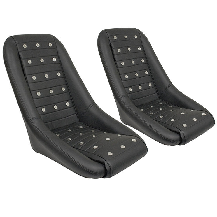 Empi 62-2881 Race Trim Roadster Style Lo-Back Seats - Black Vinyl With Vents, Pair (62-2881-PAIR)
