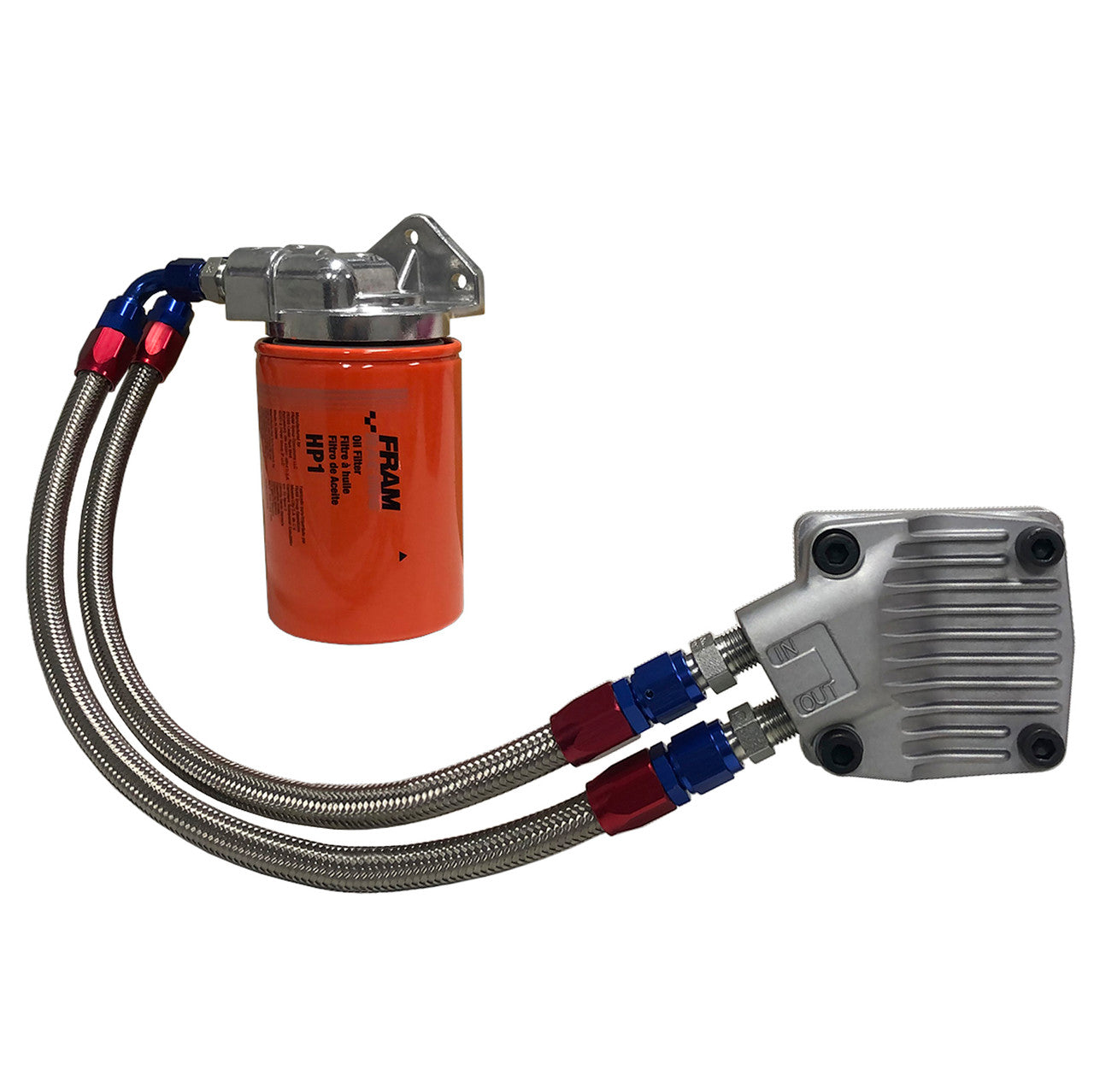 Vw Bug Full Flow Oil Filter System, Blue/Red AN Fittings-SS Hose-Flat Cam