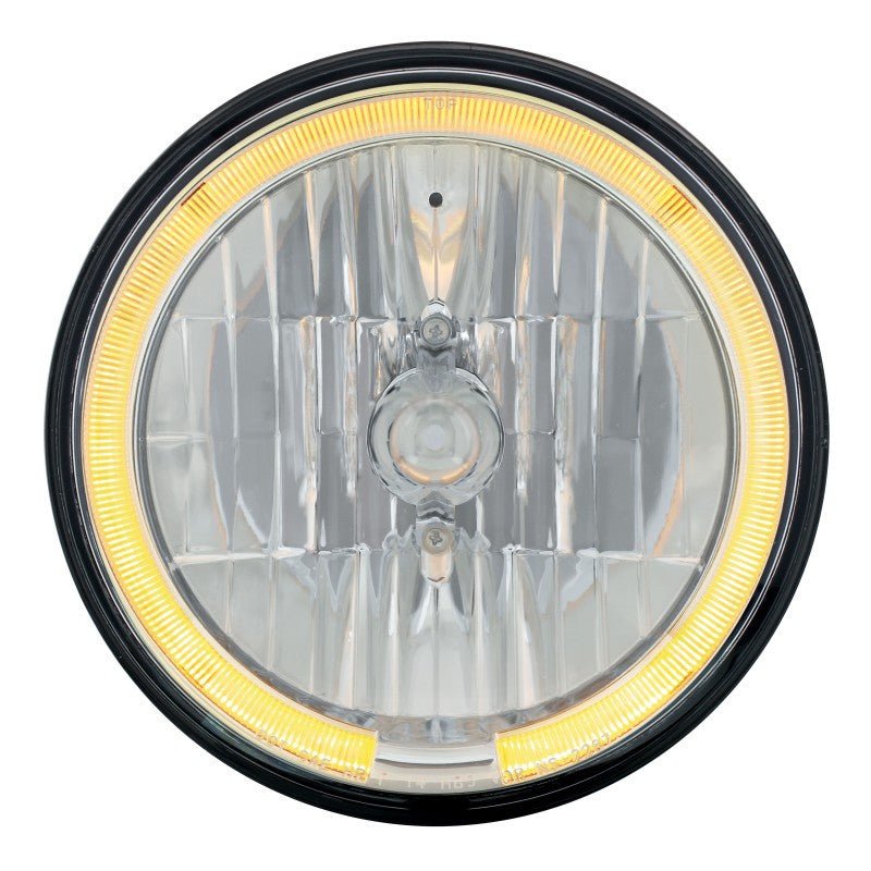 7" Crystal Headlight W/Amber LED Halo Ring, 9007 Bulb & H4 Adapter - Moore Parts
