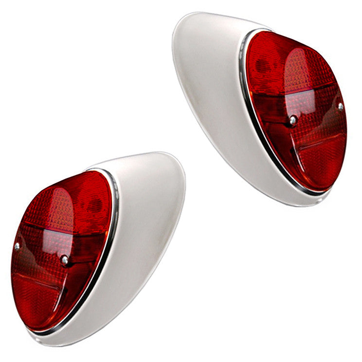 Vw Bug Tail Light Assemblies 1962-67 W/Red Lens, Left & Right, Pair