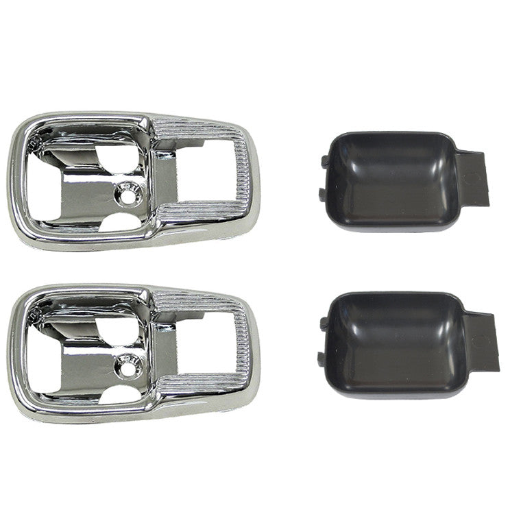 Vw Bug Chrome Inside Door Pull Opener Trim W/Black Finger Plates. 1967-79 Pair