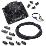 Mesa 72 Plate Oil Cooler/Electric Fan Kit W/Thermostat, AN Hose, Black Fittings