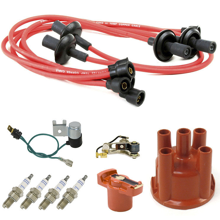 Vw Bug Ignition Tune Up Kit With 009 Distributor. Points Rotor Cap Condenser Red Spark Plug Wires Bosch Spark Plugs