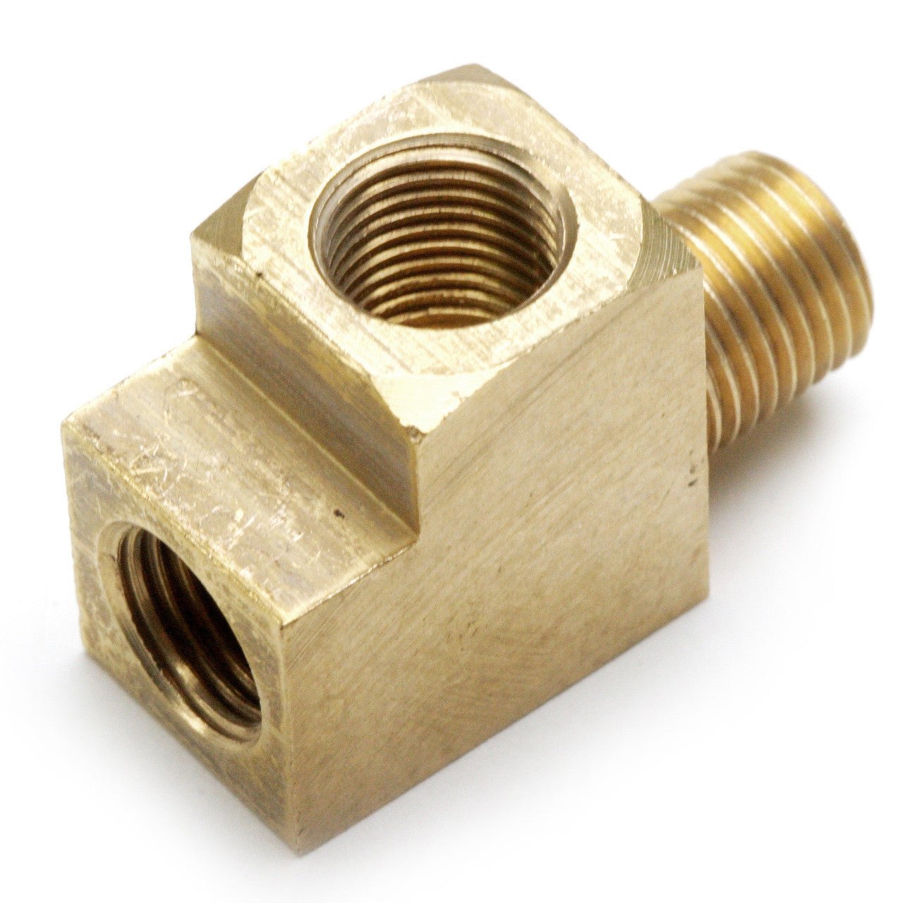 Empi 9205 Brass T Fitting For Gauges, Male 1/8" NPT X 2 Female 10mmx1.0, Each - Moore Parts
