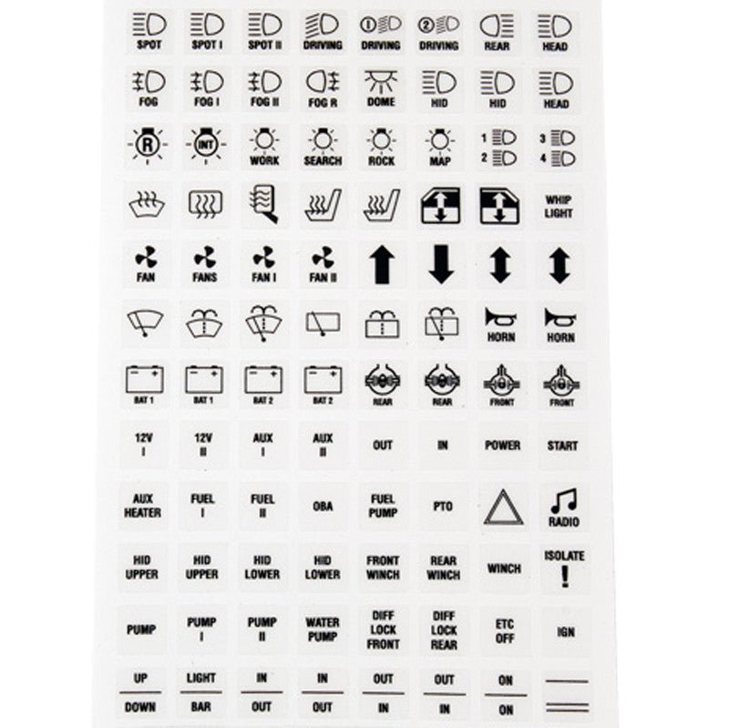 K4 Legend Icons F/Contura II, III, & V Actuators, Black Icon on Clear Background - Moore Parts