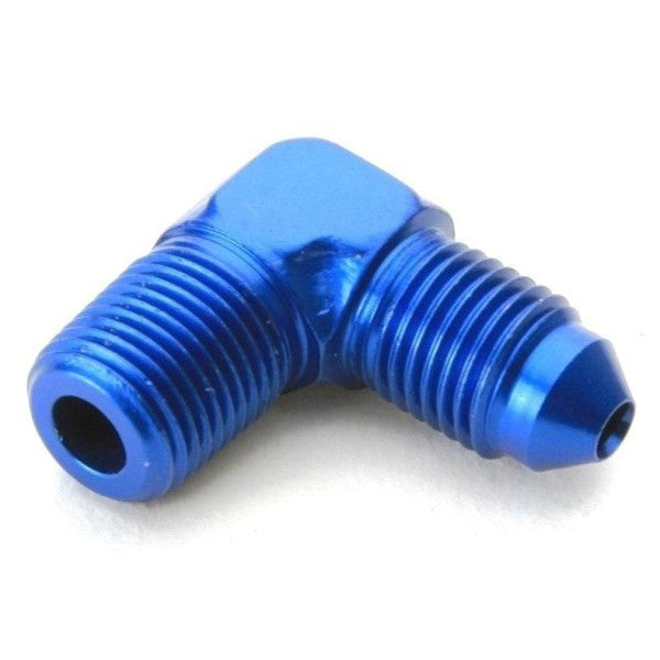 An Hose Adapter Fitting - Male 1/8" NPT To Male #3 / 90 Degree-Blue