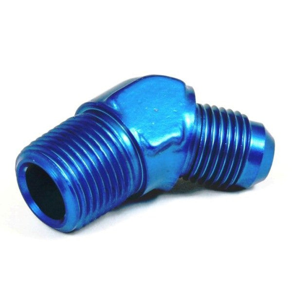 An Hose Adapter Fitting - Male 3/8" NPT To Male #6 / 45 Degree-Blue