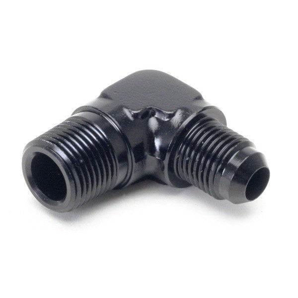 An Hose Adapter Fitting - Male 3/8" NPT To Male #6 / 90 Degree-Black