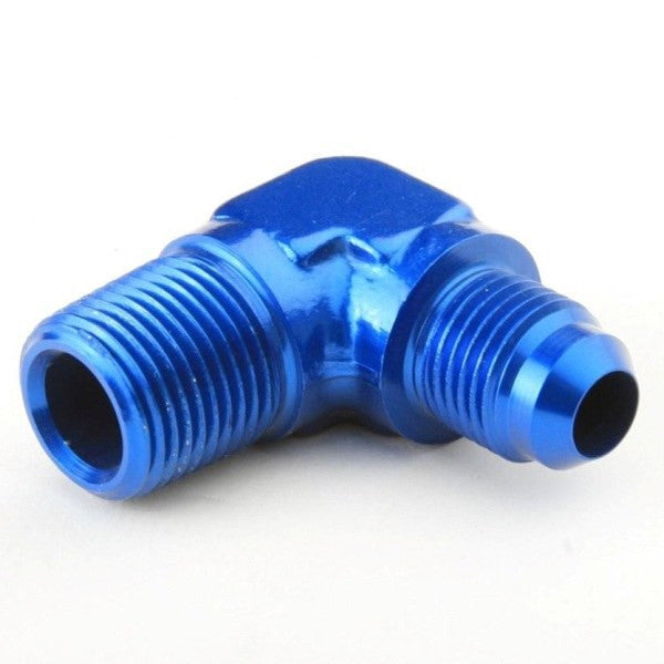 An Hose Adapter Fitting - Male 3/8" NPT To Male #6 / 90 Degree-Blue