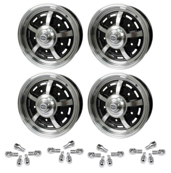 Set Of 4 15" X 5" Vw Bug 5 Lug Black Empi Sprint Star Wheels & Lug Nuts