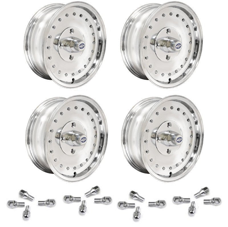 Set Of 4 15" X 5 - 1/2" Vw Bug 4 Lug Polished Empi Smoothie Wheels & Lug Bolts - Moore Parts