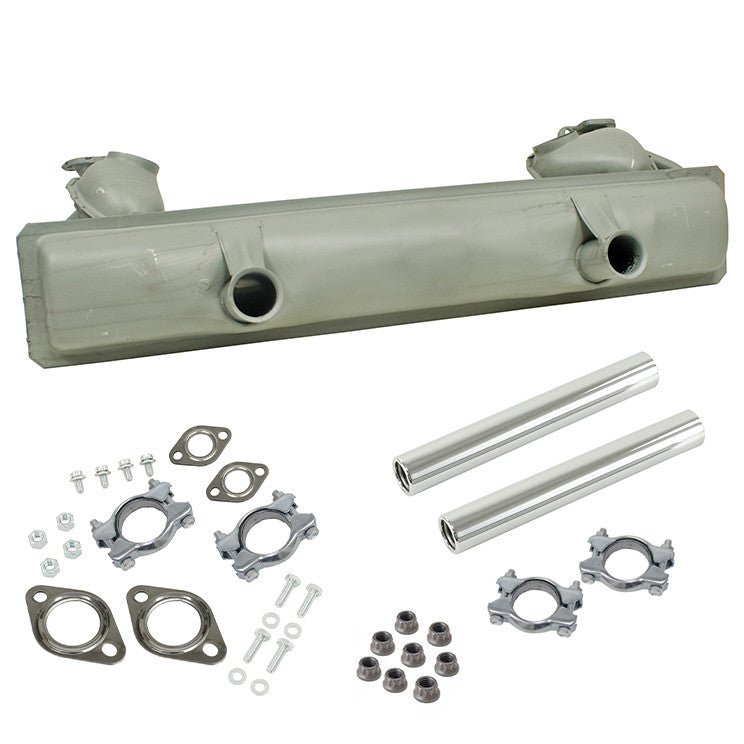 Vw Bug Stock Muffler W/Chrome Tips & Hardware 1966 - 71 - 1300 - 1600cc Engines - Moore Parts